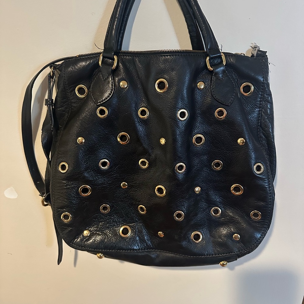 J. Crew Black and Gold Shoulder Bag with Metallic Accents